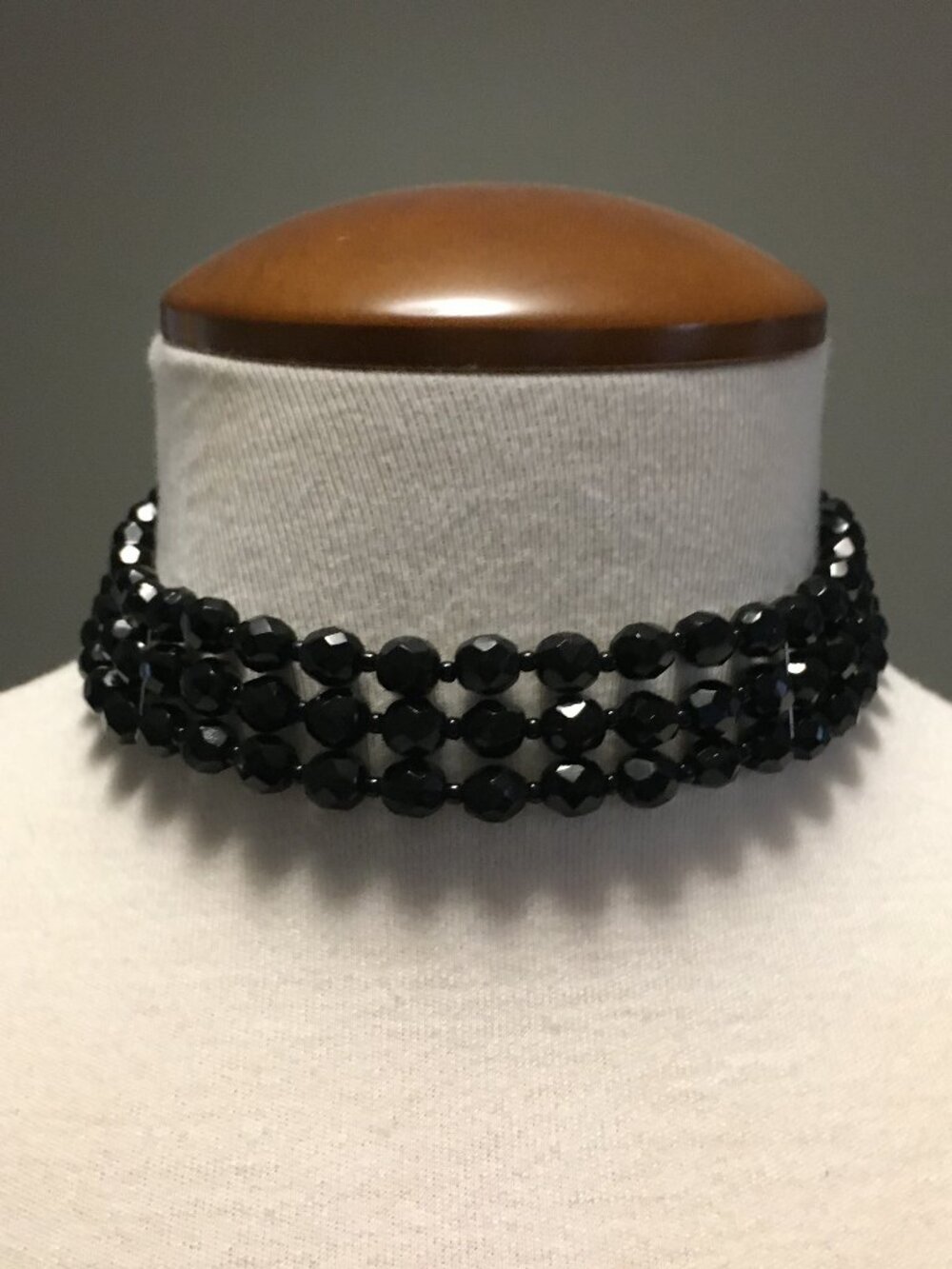 MCM 3-Strand Black Faceted Bead Choker | Dark Gothic Gatsby Silver Spacers